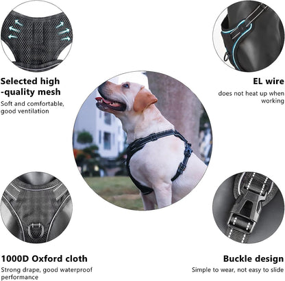 No Pull Dog Harness,  Light up Dog Harness There Are 3 Light Modes with Control Handle and Reflective Strap, Adjustable Breathable Dog Vest Suitable for Small, Medium, Large Dogs(S)